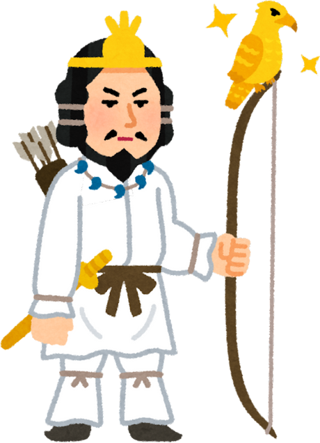 Illustration of Emperor Jimmu with Bow and Hawk